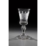 Goblet of Saxony, ca. 1740 Grey-tinted glass. Kuppa in fine matt and blank cut with couples in