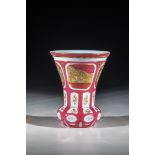 Foot cup with veduta Bohemia, ca. 1835 White alabaster glass with pink case. Bottom side with