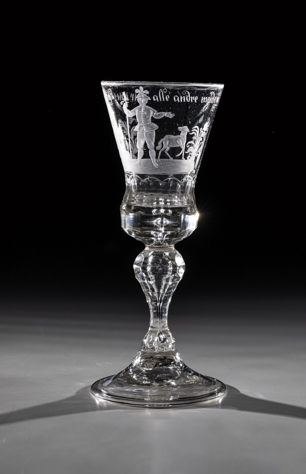 Goblet with saying Saxony, Gluecksburger Huette, 2nd quarter of the 18th century. Baluster shaft and