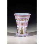 Foot cup Bohemia, ca. 1840 Frosted glass with double overlay in dusky pink and dark pink glass.