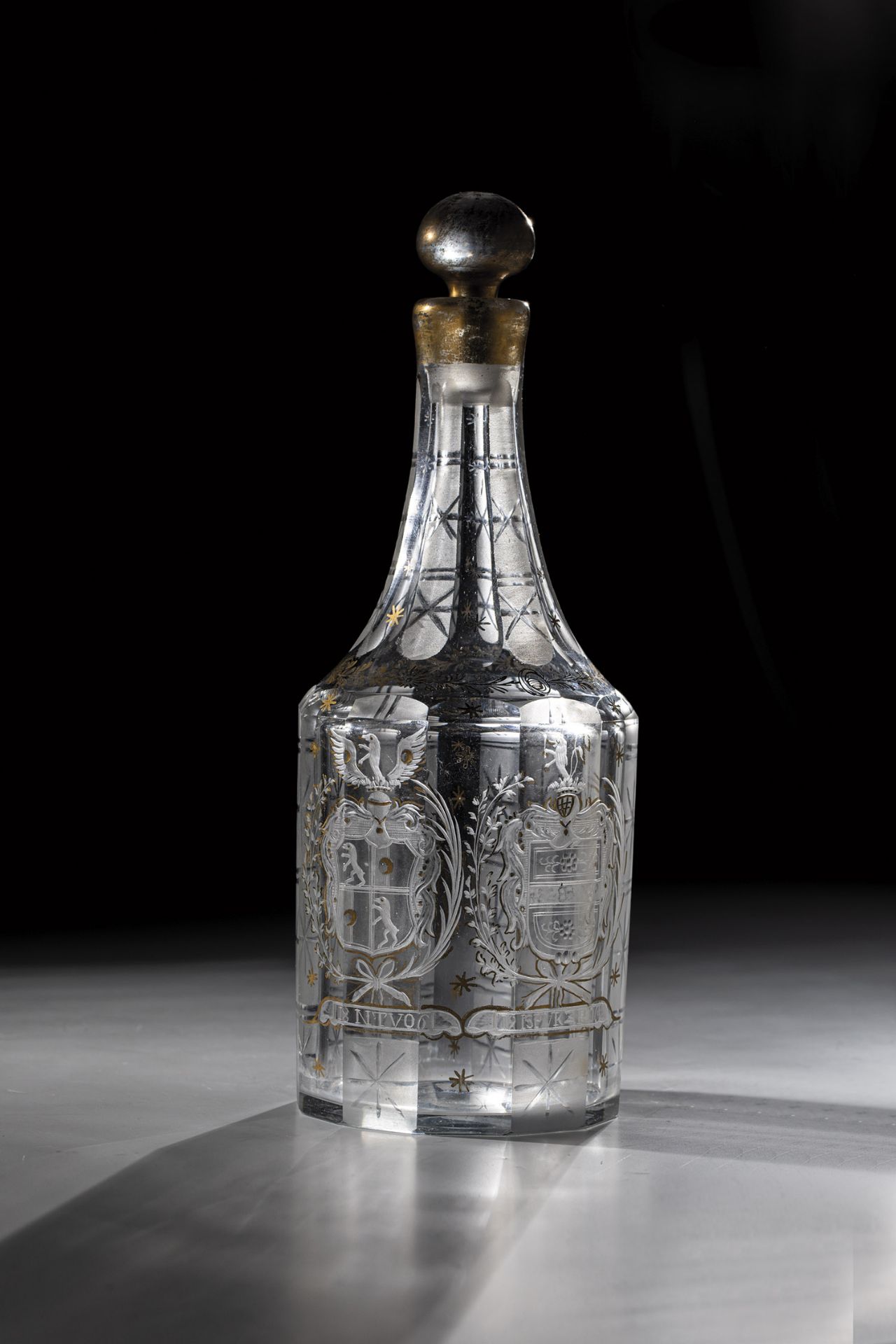 Carafe with stopper Silesia 18th century Colourless glass with base ball. Multi-faceted walls with