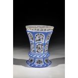 Alabaster beaker with silver painting, Bohemia around 1840, blue cased alabaster glass. Slightly