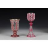 Romans and Double-cased Foot Cups Josephinenhuette, 19th century Colourless, richly cut glass with