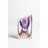 Prisma Paul Manners Colourless glass with underlings in dusky pink and purple. Punctured air