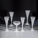 5 flutes and 1 champagne bowl from the series ''filigrana lattimo'' Tapio Wirkkala (design), Venini,