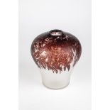 Vase Jerzy Maraj, 1991 Colourless glass, cut and frosted. Floral decoration all around with faces in