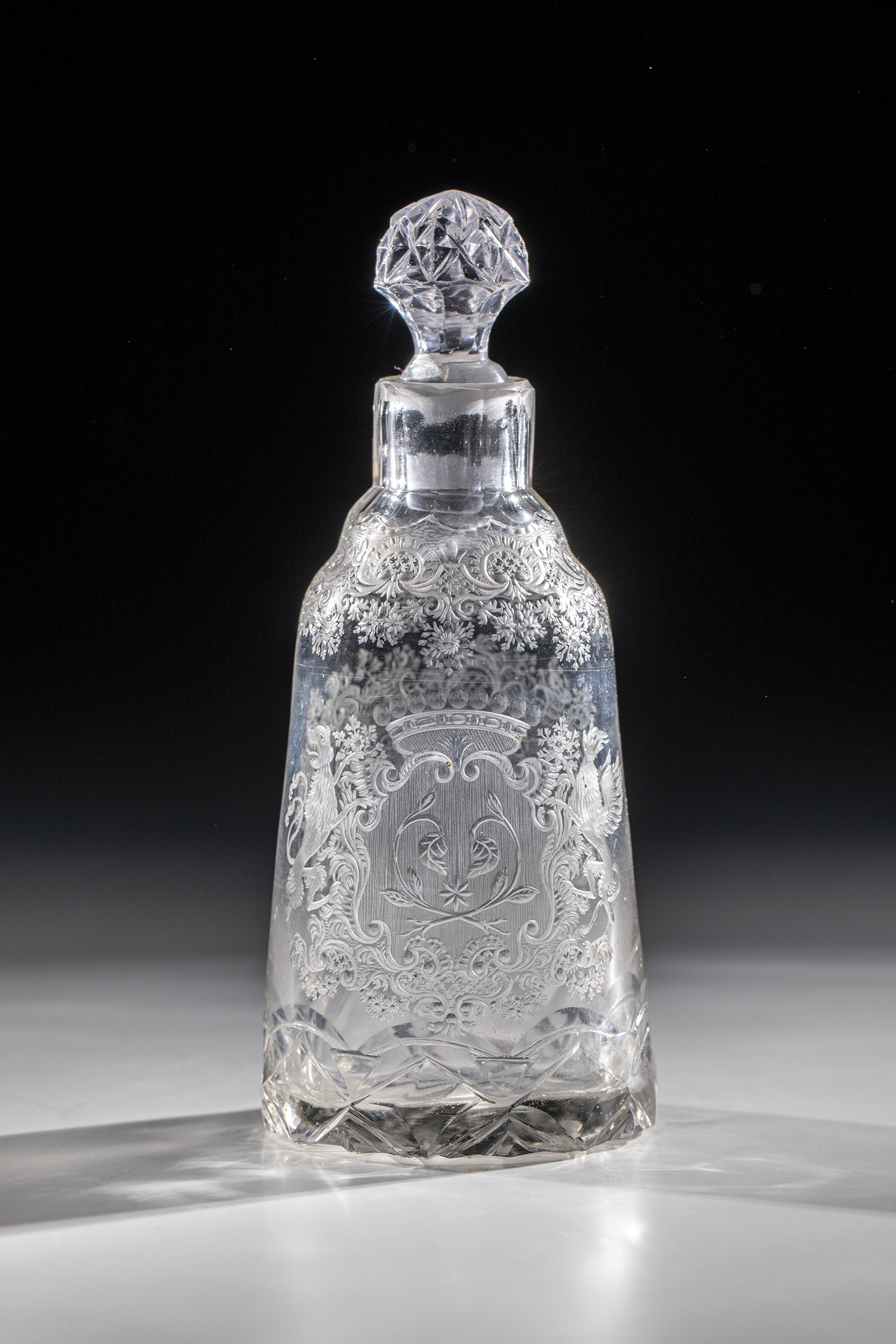 Bottle with coat of arms and ligature monogram Jizera or Giant Mountains, 1750-1760 Grey-tinted,