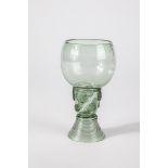 Roman German or Netherlands 17th century Light green glass, spun base with tear, upper open shaft