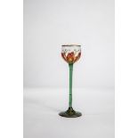 Liqueur glass Meyr's nephew, Adolf, circa 1900 feet and stems in green glass, the optically blown