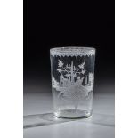 Cylinder beaker glass Buquoysche Glashuette Gratzen, decoration by Carl Josef Lechner (