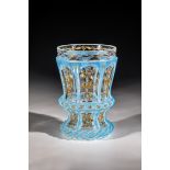 Double-cased foot cup Bohemia, ca. 1840 Colourless glass, with white and turquoise case. Back with