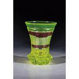 Beaker with a view of Vienna Bohemia, m. 19th century Uranium glass. Solid stand with notched