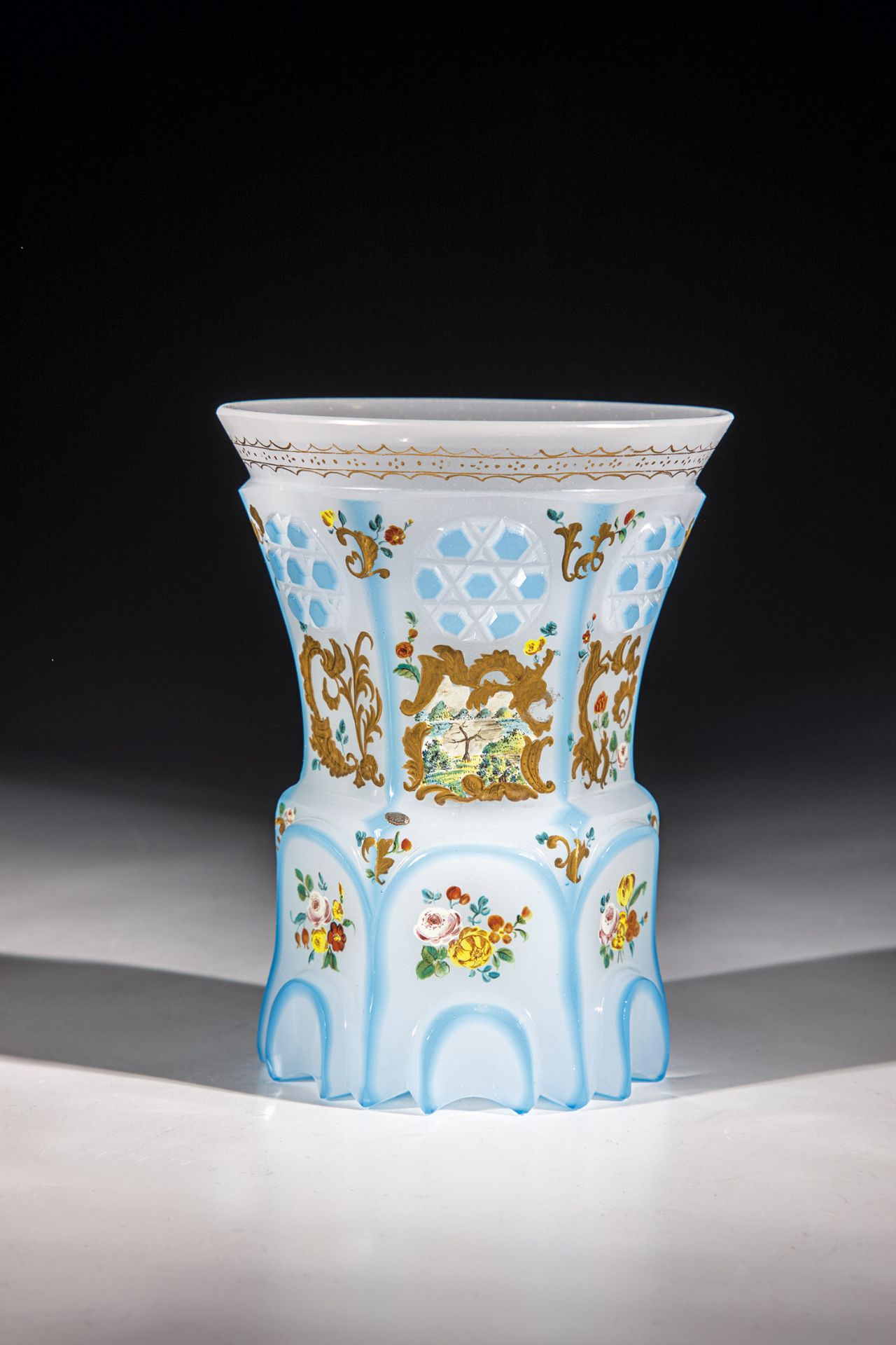 Alabaster cup Bohemia, Annathal near Schuettenhofen, ca. 1840 White alabaster cup with light blue