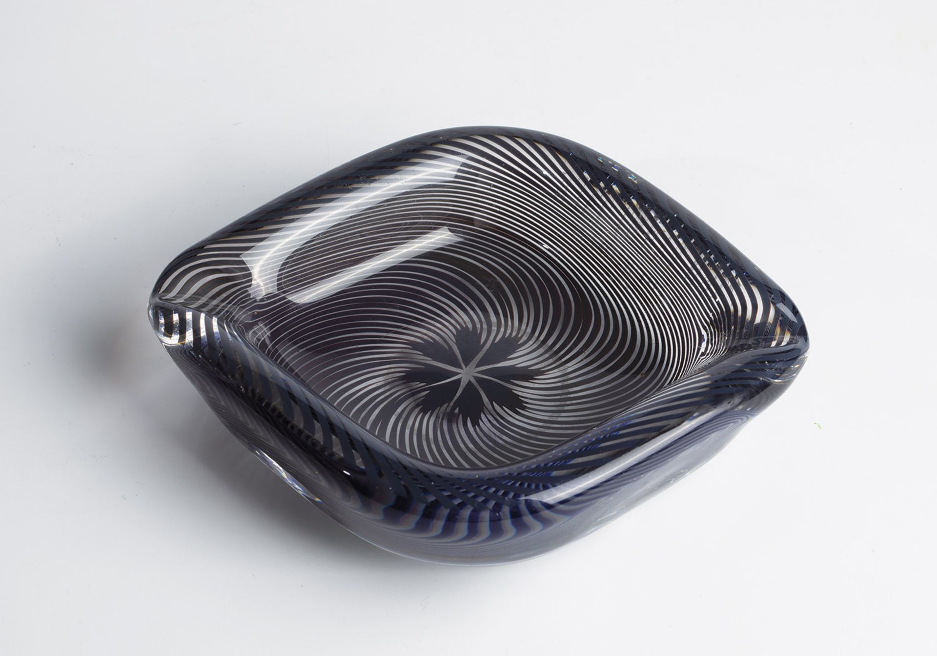 Ashtray ''Graal'' Edward Hald (design), Orrefors, 1949 Colourless glass with egg-melted grey-blue