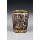 Intermediate gold cup with deer hunting Bohemia, ca. 1730 Multifaceted outer wall. Between the