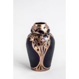 Small vase with electroplating copper decoration Carl Goldberg, glass refinery and stained glass,