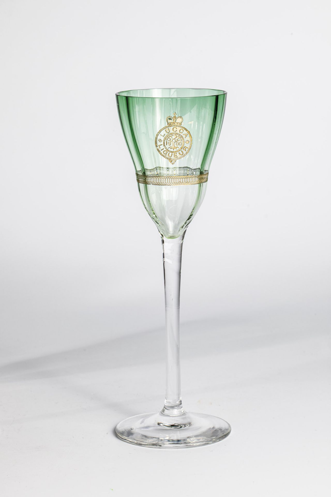 Stem glass Kolo Moser (design), for E. Bakalowit's sons, Vienna, ca. 1900 Colourless glass.