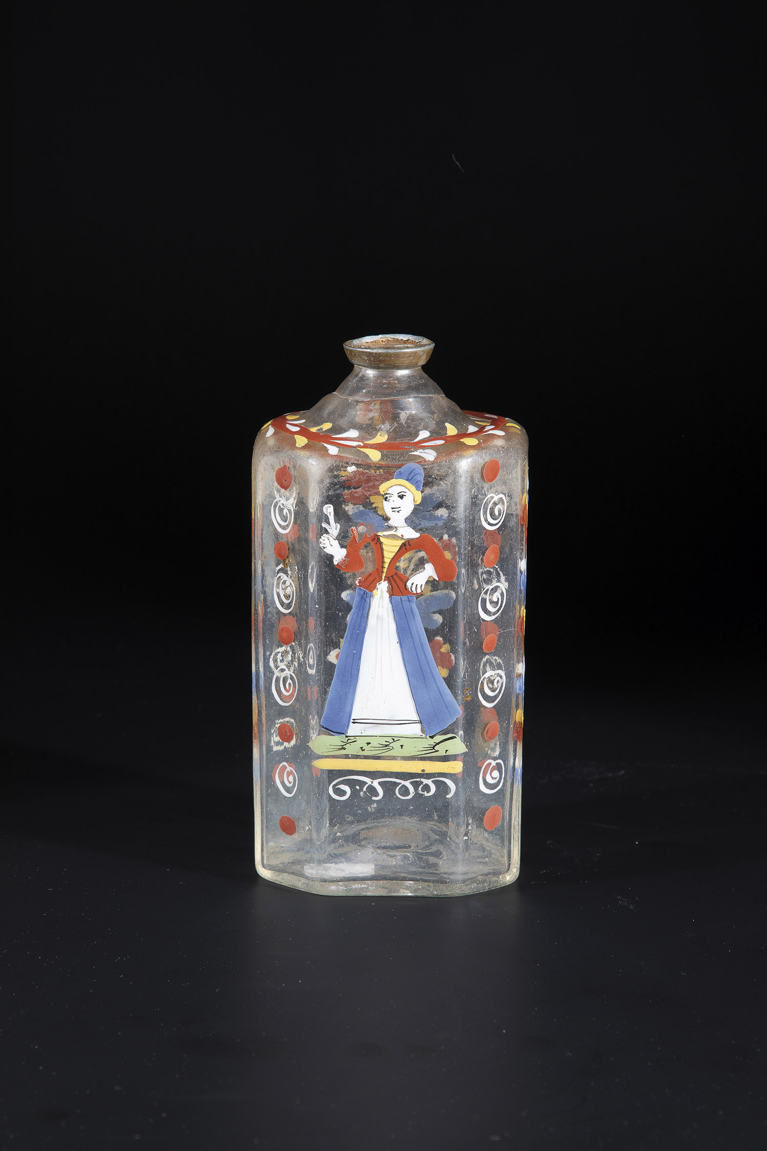 Schnapps bottle German, 18th century Colourless glass with tear. On the cross-sectional