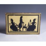 Eglomise painting Around 1800 Eglomise on glass. Two ladies doing needlework, between them A