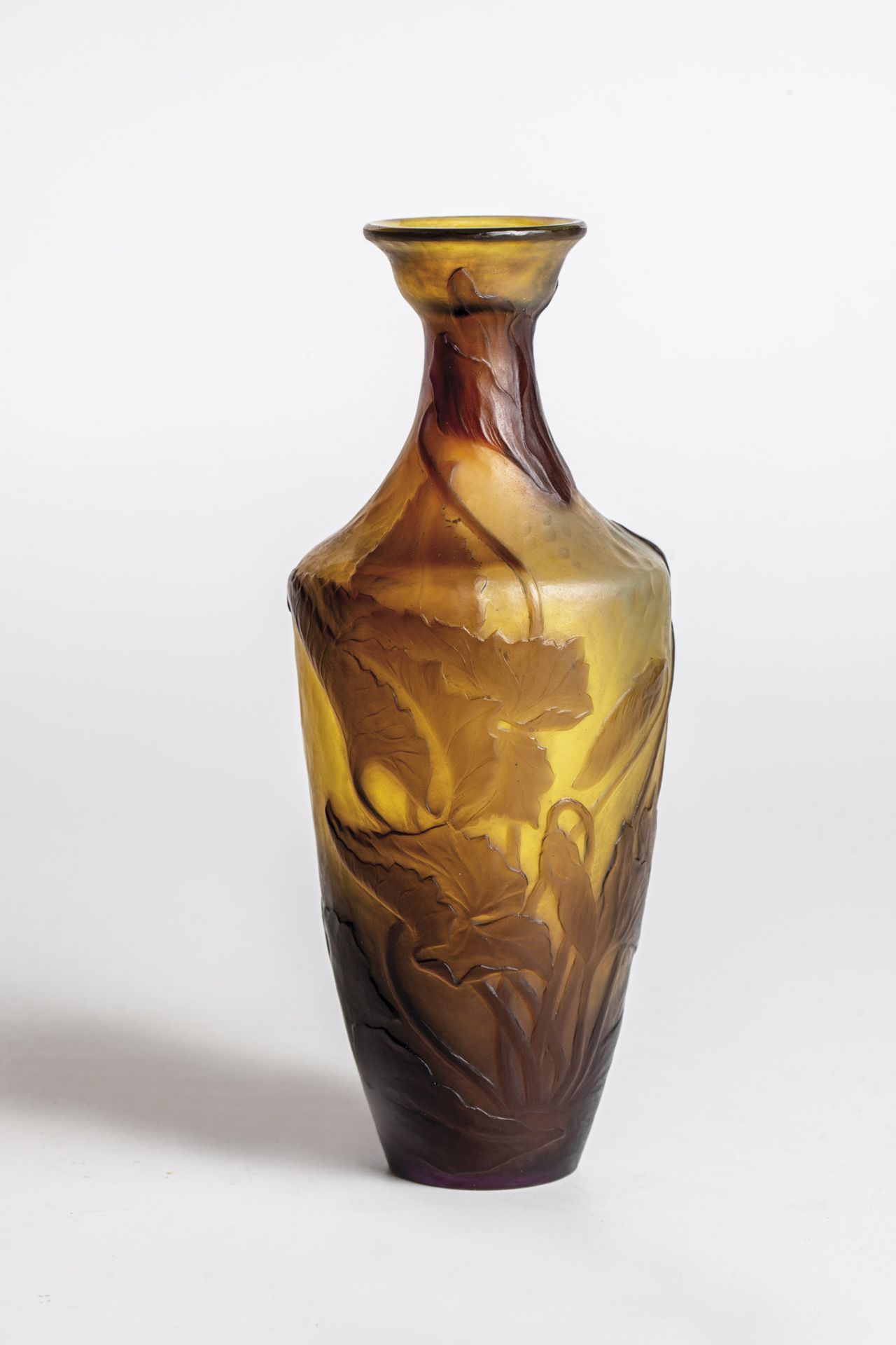 Rare Vase with Cyclamen Emile Galle, Nancy, circa 1900 Colorless glass, yellow opalescent underlay