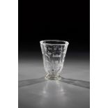 Small foot cup Central Germany, 18th century Colourless glass. Kuppa with flying and standing