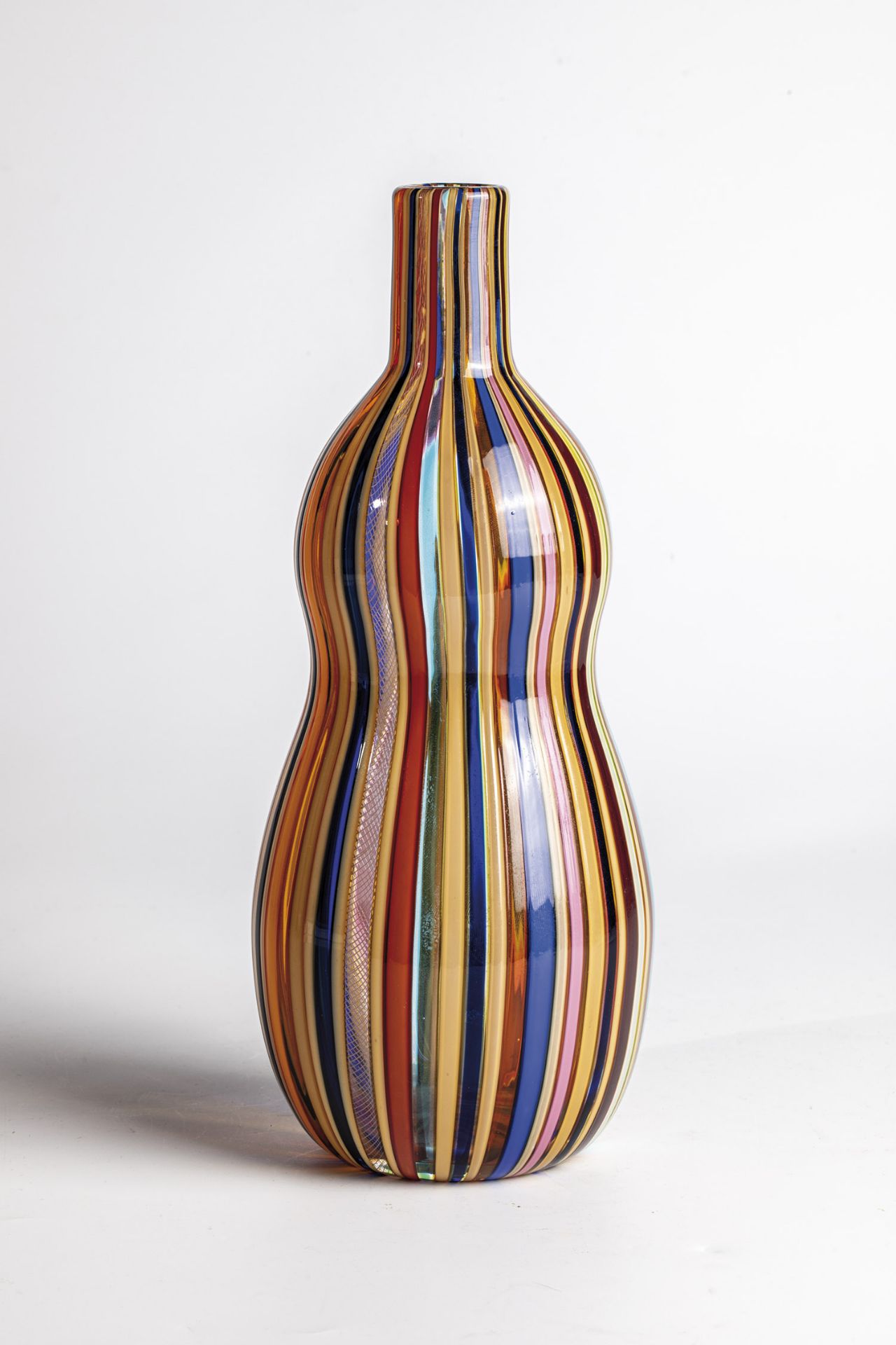 vase ''a canne'' Cenedese, Murano, ca. 1980 Colourless glass, multi-coloured glass rods melted on