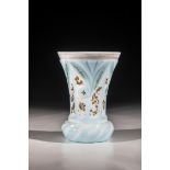 Mug North Bohemia around 1830 White opal glass with light blue overlay. Stand with turban-cut.