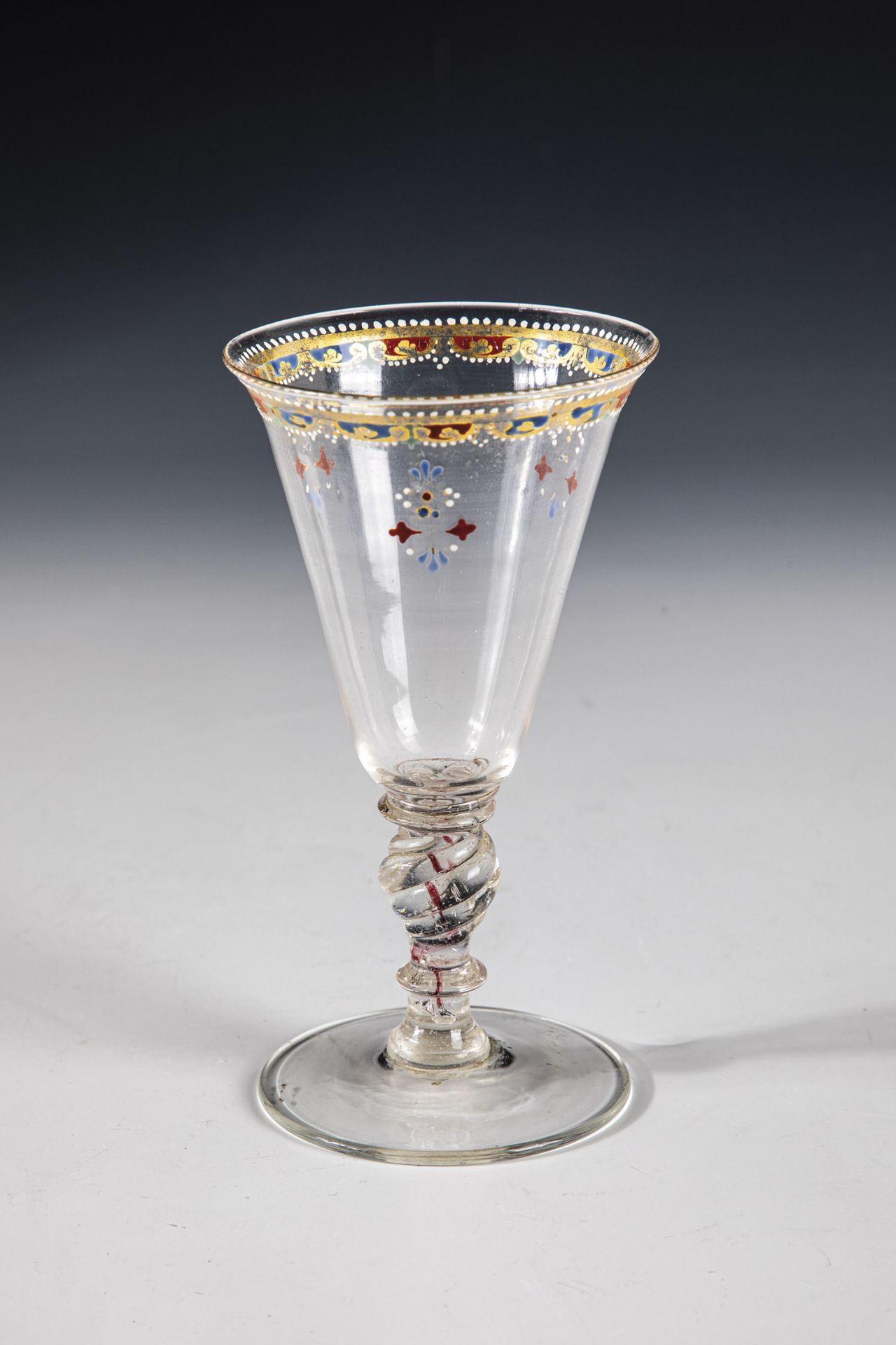 Goblet with ornamental decoration Venice or Bohemia, 18th century Twisted barrel with gold ruby