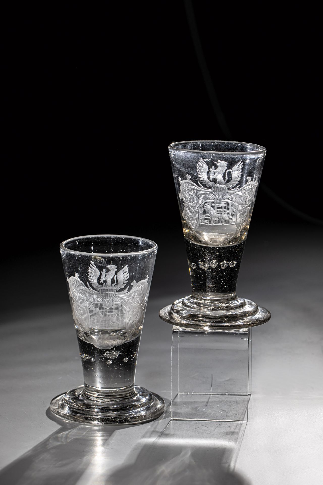 Pair of pointed goblets with coat of arms of Sulzbach an der Murr South German, 18th century