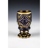 Foot cup Bohemia, E. 19th century Cobalt blue glass. Suitably cut foot, base of the variously cut