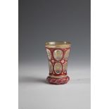 Foot cup Bohemia, ca. 1900 Colourless, cut-decorated glass with double overlay in white and