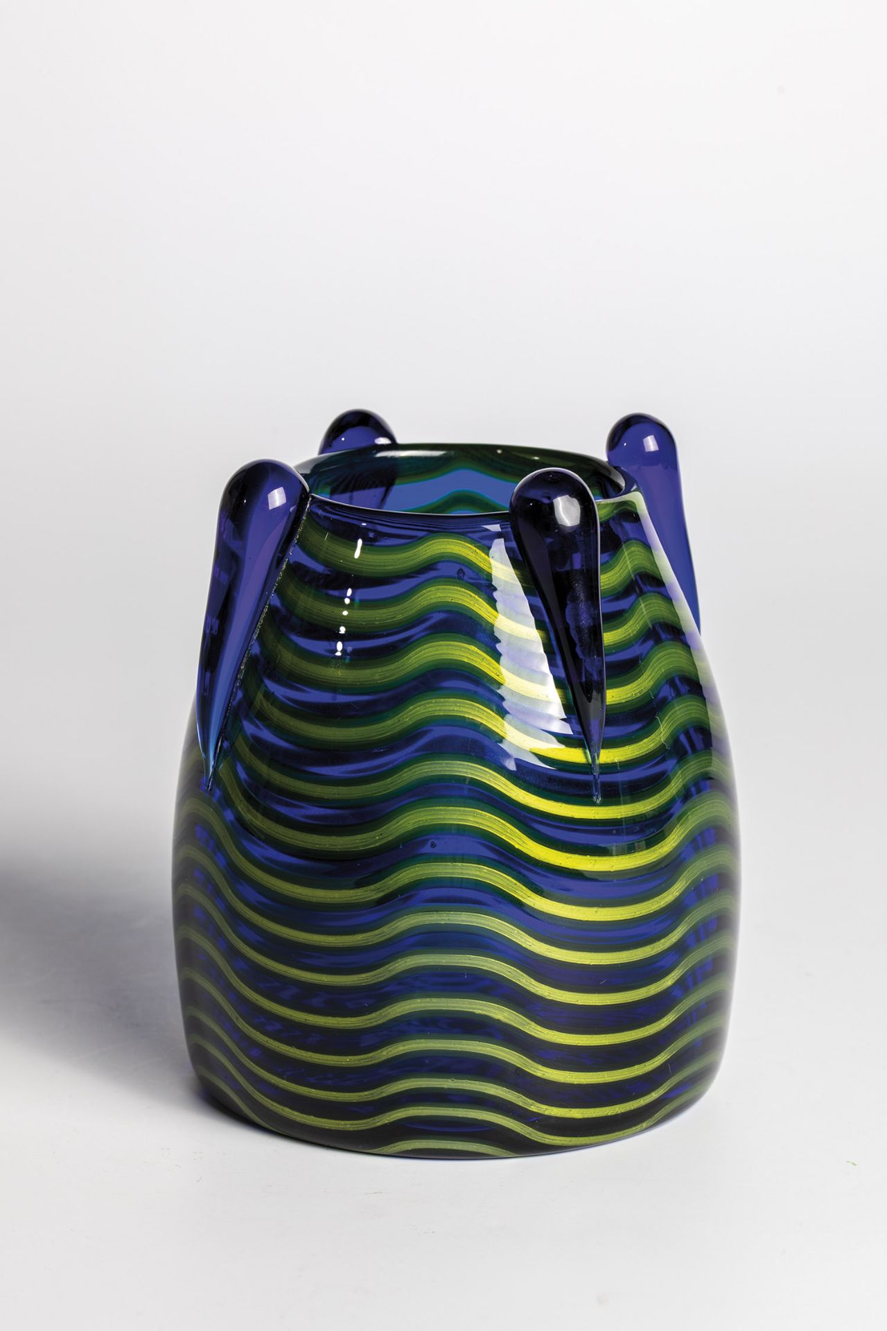 Vase Loetz Wwe, Klostermuehle, 1920 Colourless glass, cobalt blue underlay and transparent green