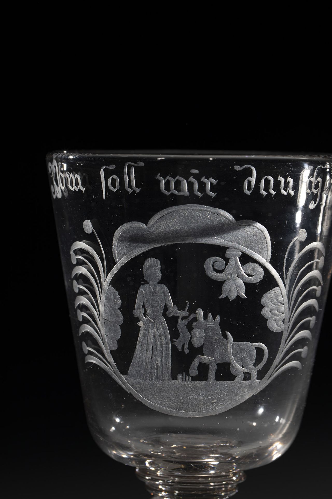 Erotica Lidded goblet Bohemia, 18th century Grey-tinted glass with tear-off. Slightly rising disc - Image 2 of 2