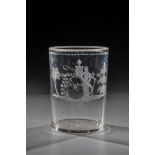 Souvenir mug ruby wedding Bohemia, dat. 1832 Colorless glass. Frontal on the cylindrical wall in