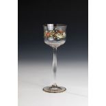 Stem glass Bohemia, ca. 1900 Colourless, optically blown glass with multi-coloured transparent and