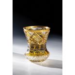 Mug Bohemia, ca. 1840 Colourless glass with richly cut decoration, partial yellow stain and