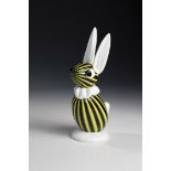 Stylized rabbit Murano, 60s frosted glass ('lattimo') and colorless glass with fused glass rods ('