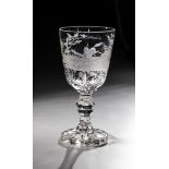 Goblet with horse North Bohemia or Silesia, 2nd half of the 19th century Colourless glass. Fittingly