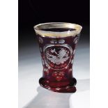 Mug with Allegory of Hope Bohemia, 19th century Colourless, red-glazed glass with ornamentally cut