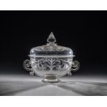 Rare lidded box two handles Venice, circa 1700 Grey-tinted glass with tear-off. Flared foot.