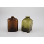 Two square bottles Alpine, 18th/19th century Brown and green glass, rectangular and square with