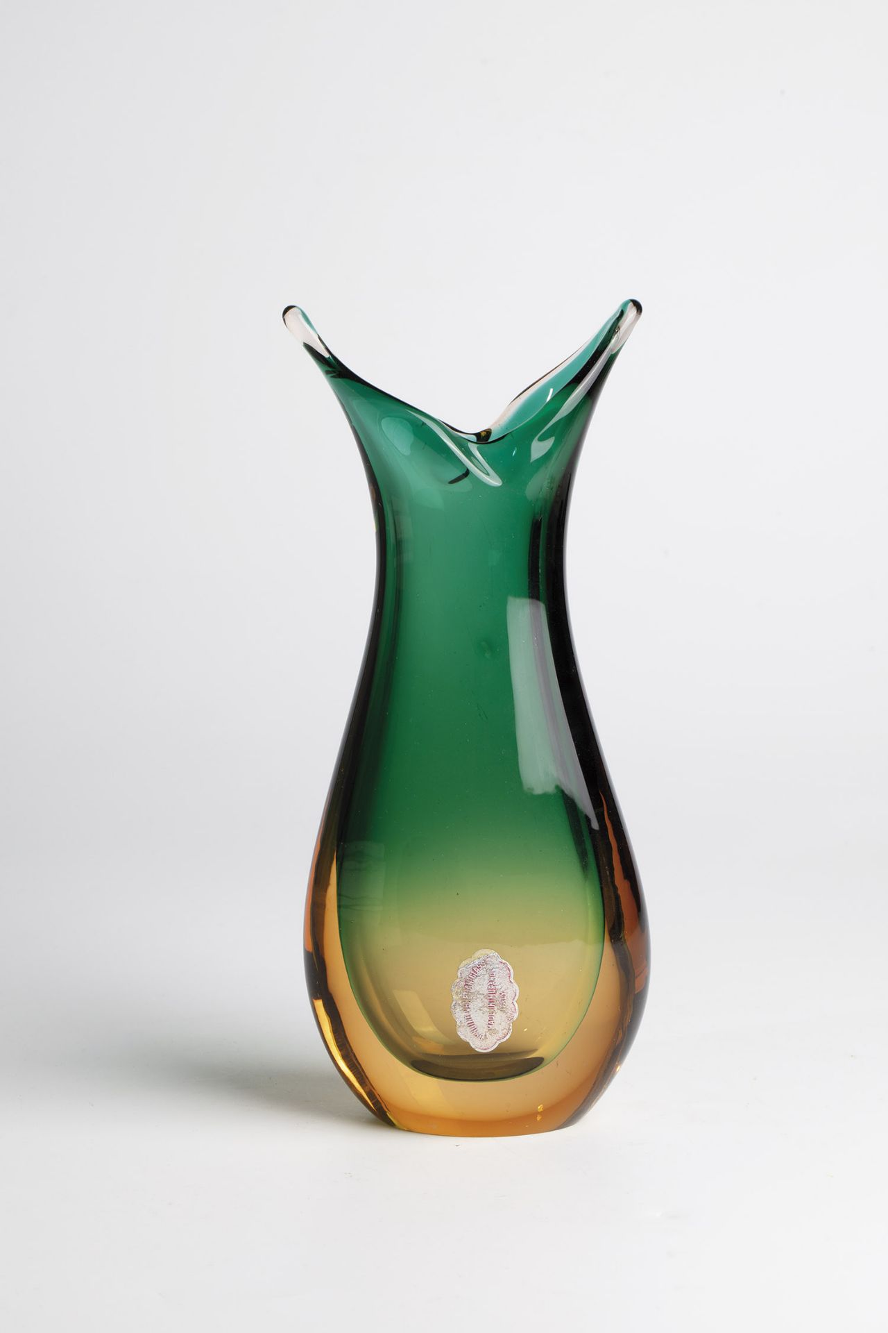 Vase ''Sommero'' Murano, 1950/60s Colourless glass with green and salmon background. Free-formed.