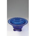 Foot bowl Loetz Wwe., Klostermuehle, ca. 1915 Cobalt blue glass with white opaque enamel painting.