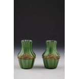 Pair of Vases ''green Metallin'' Loetz Wwe., Klostermuehle, ca. 1905 Colourless, longitudinal