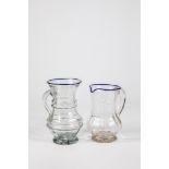 Two jugs with blue rim Freck/Porumbac, E. 18th / A. 19th century. Longitudinally optically blown,