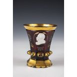 Mug with paste portrait Harrach'sche Huette, Neuwelt, ca. 1830 Colourless glass with ruby red