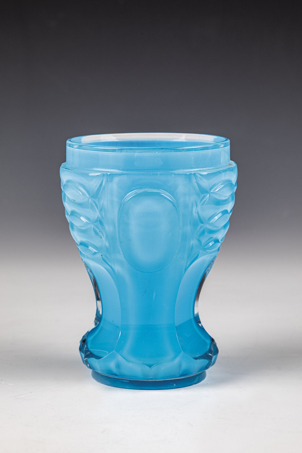 Foot cup Bohemia, M. 19 c. Colourless glass with light blue, opalescent underlay. Stand with
