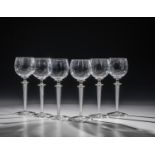 Six wine glasses ''Wilhelm'' Rheinische Glashuette AG, Cologne-Ehrenfeld, ca. 1902 Colourless glass,