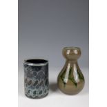 2 vases Atelier Eisch, 1980s Thick-walled, colourless glass with opaque black underlay or brown-grey