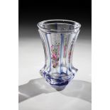 Mug Bohemia, after 1840 Transparent glass. Edges with cobalt blue glaze. Eight alternating matt